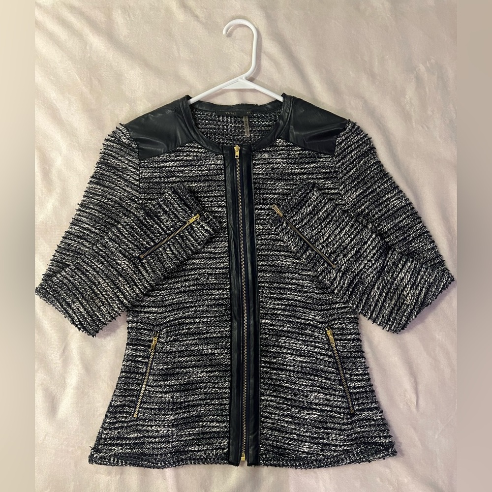 Vintage Stitch Fix “THML” Tweed & Vegan Leather Lady Jacket